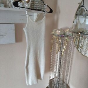 Almost Famous White Knit Camisole Dress with Silver Chain Straps